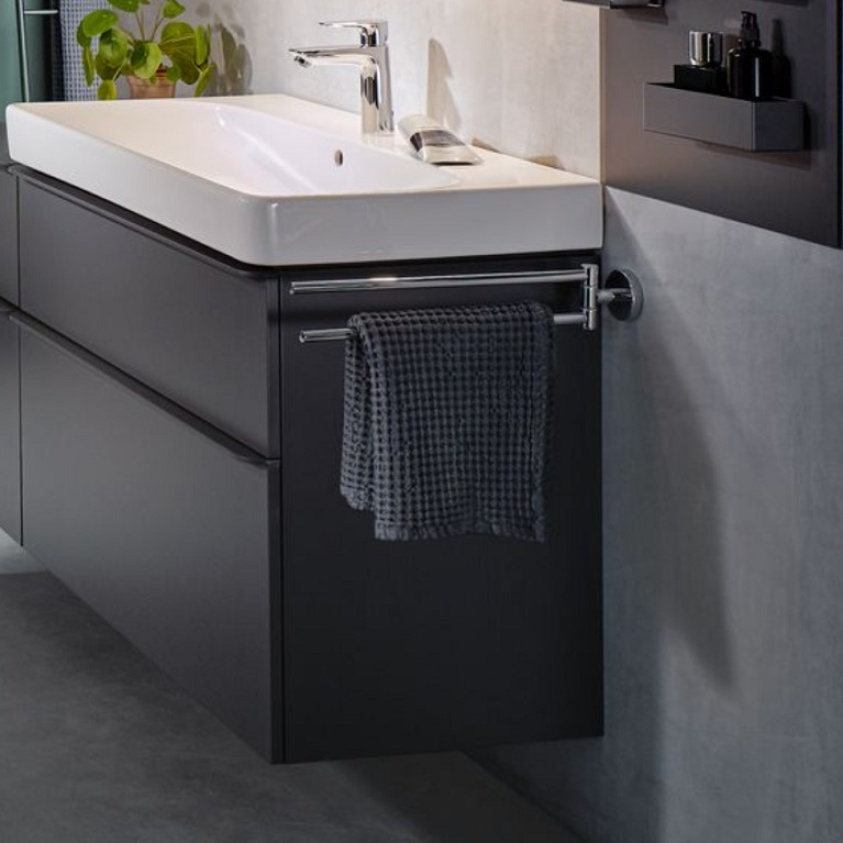 Close up product lifestyle image of Geberit Smyle Square 1200mm Matt Lava Wall Hung Vanity Unit and 1 Tap Hole Basin - 500.355.JK.1 and 500.226.01.1